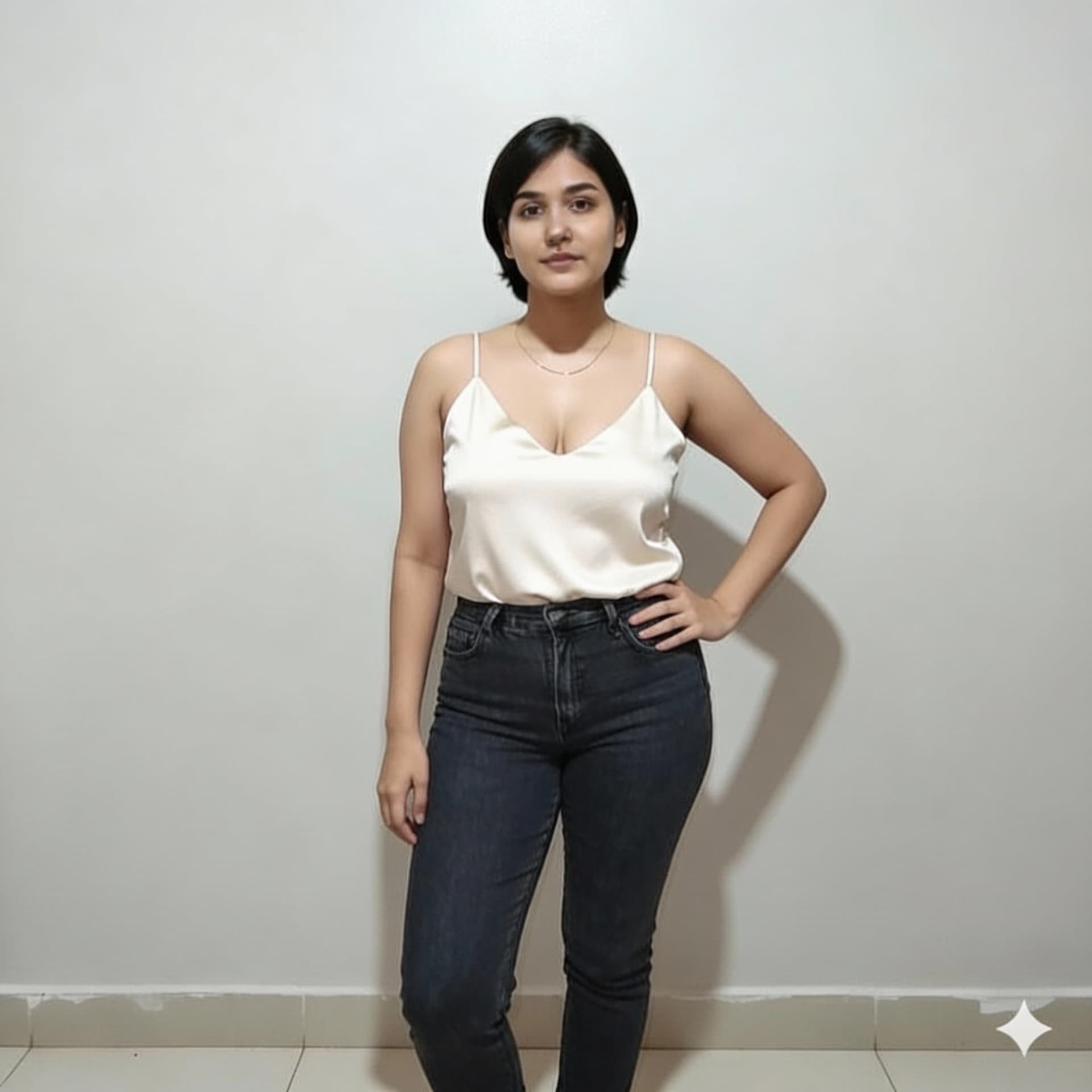 AI generated: Create an image using the provided pictures, different outfit and pose