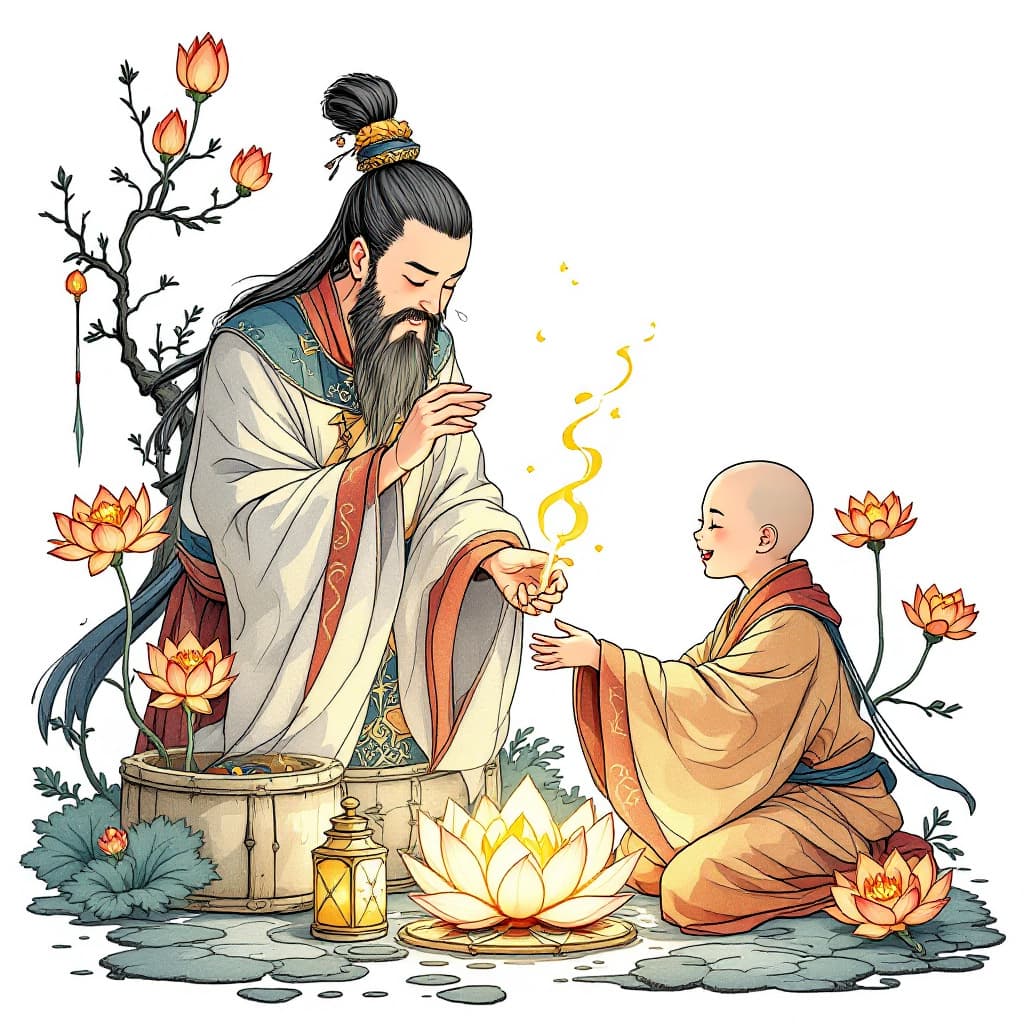 AI generated: Chinese Taoist priests provide believers with spiritual divination tools. There are spiritual rostru...