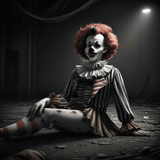 AI generated: dead clown in big abandoned circus fantasy picture with king of melancholy