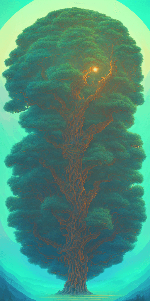 AI generated: a large circle of a person above a tree in an image, in the style of vibrant fantasy landscapes, tea...