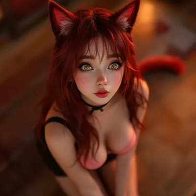 AI generated video: Bra removed. Wolf ears move, twitch and swivel. White Tail in background.