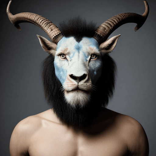 AI generated: He is NOT a human, he is dragon like. His head is horse-like. He has a deer antler on the right, a b...