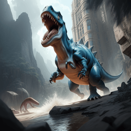 AI generated: masterpiece, concept art, mid shot, dynamic pose, centered, splash art, dino's arquitect, unreal eng...