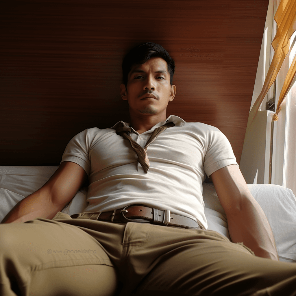 AI generated: Ground - Shot Angle - Looking down at figure from knee level, elegant, handsome, charro, mexicano, m...