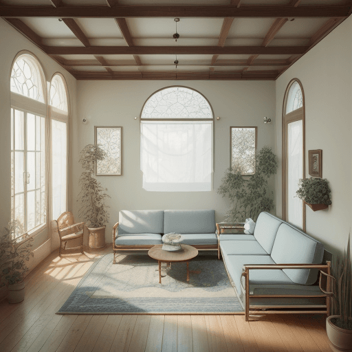 AI generated: High resolution photography interior design, dreamy sunken living room conversation pit, wooden floo...
