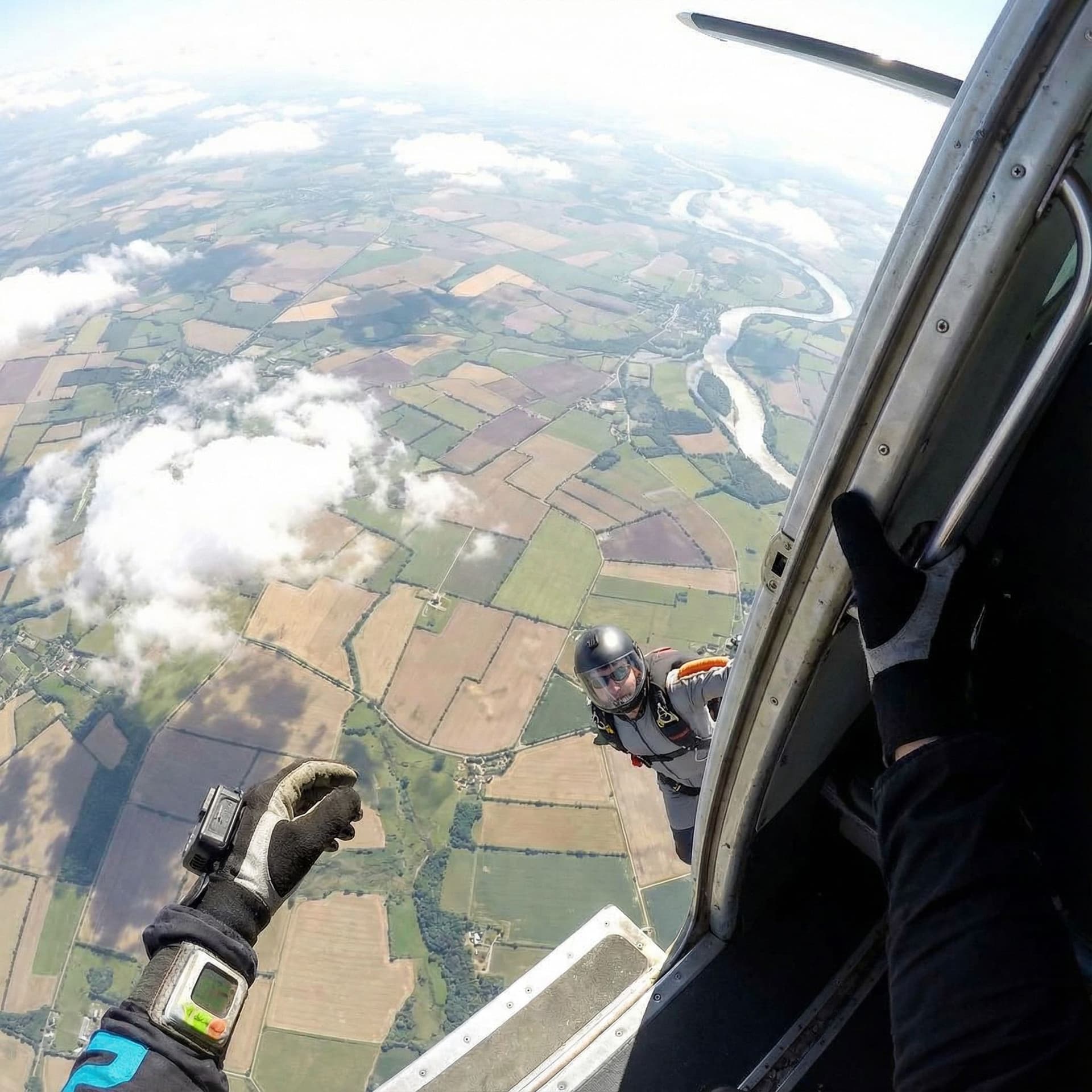 AI generated: A hyper-realistic GoPro POV shot from the edge of an airplane door
