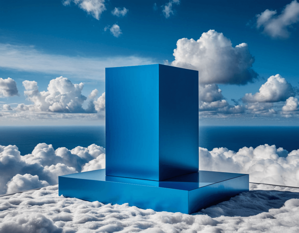 AI generated: Product photography, beautiful blue podium for product, super detalised and fashion, with puffy clou...