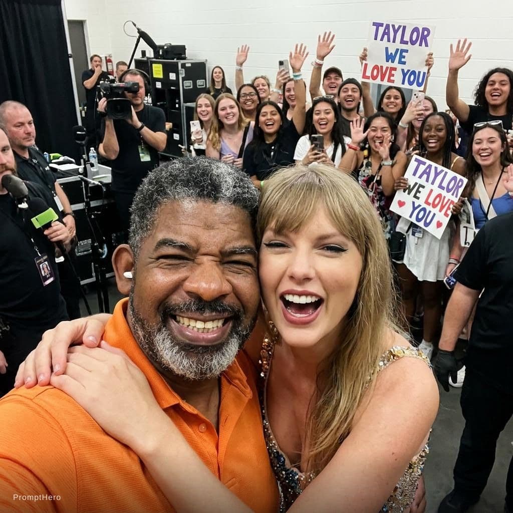 AI generated: with Taylor Swift backstage at a concert, excited fans vibe