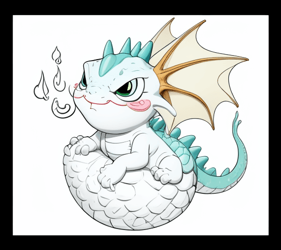 AI generated: cartoon style only line art with  unfilled color and white canvas happy baby dragon 