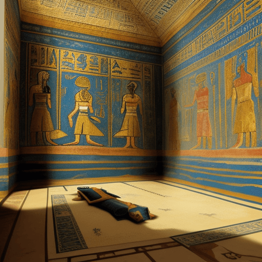 AI generated: eyptian sarkophagus lying down and egyptian painted room 