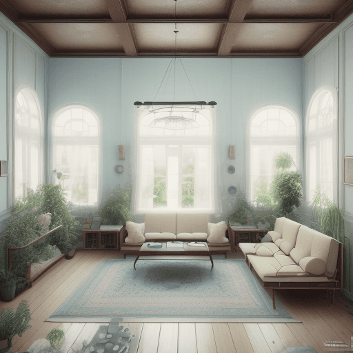 AI generated: High resolution photography interior design, dreamy sunken living room conversation pit, wooden floo...