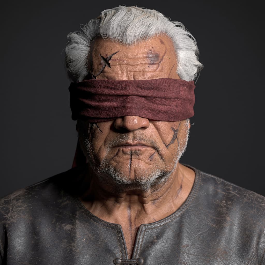 AI generated: Close-up portrait of a mature man, likely middle-aged, with a serious expression.  Dark skin tone, w...