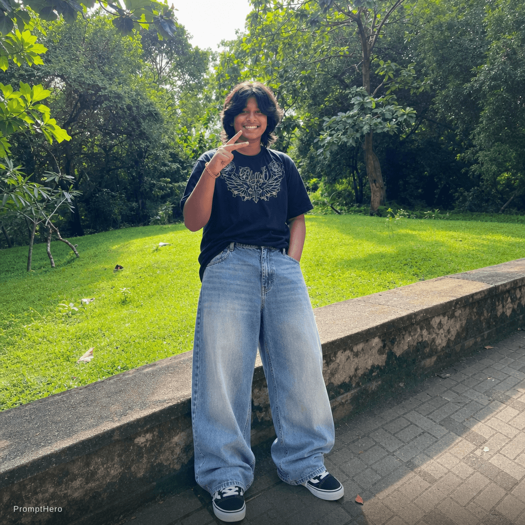 AI generated: Change trouser to baggy denim