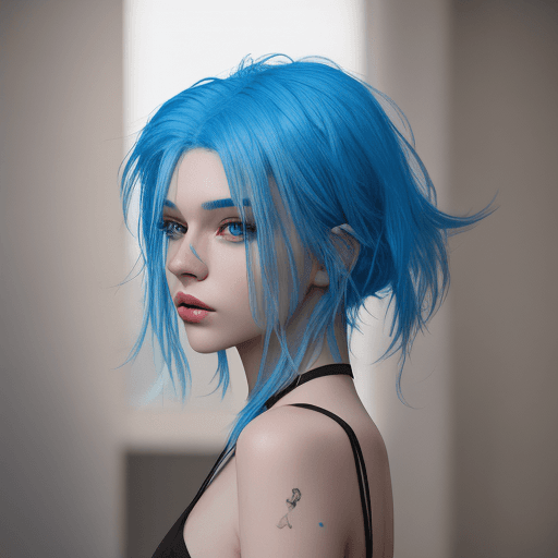 AI generated: disposable photography of beautiful blue hair color model, 8k, photo realism, --ar 3:4