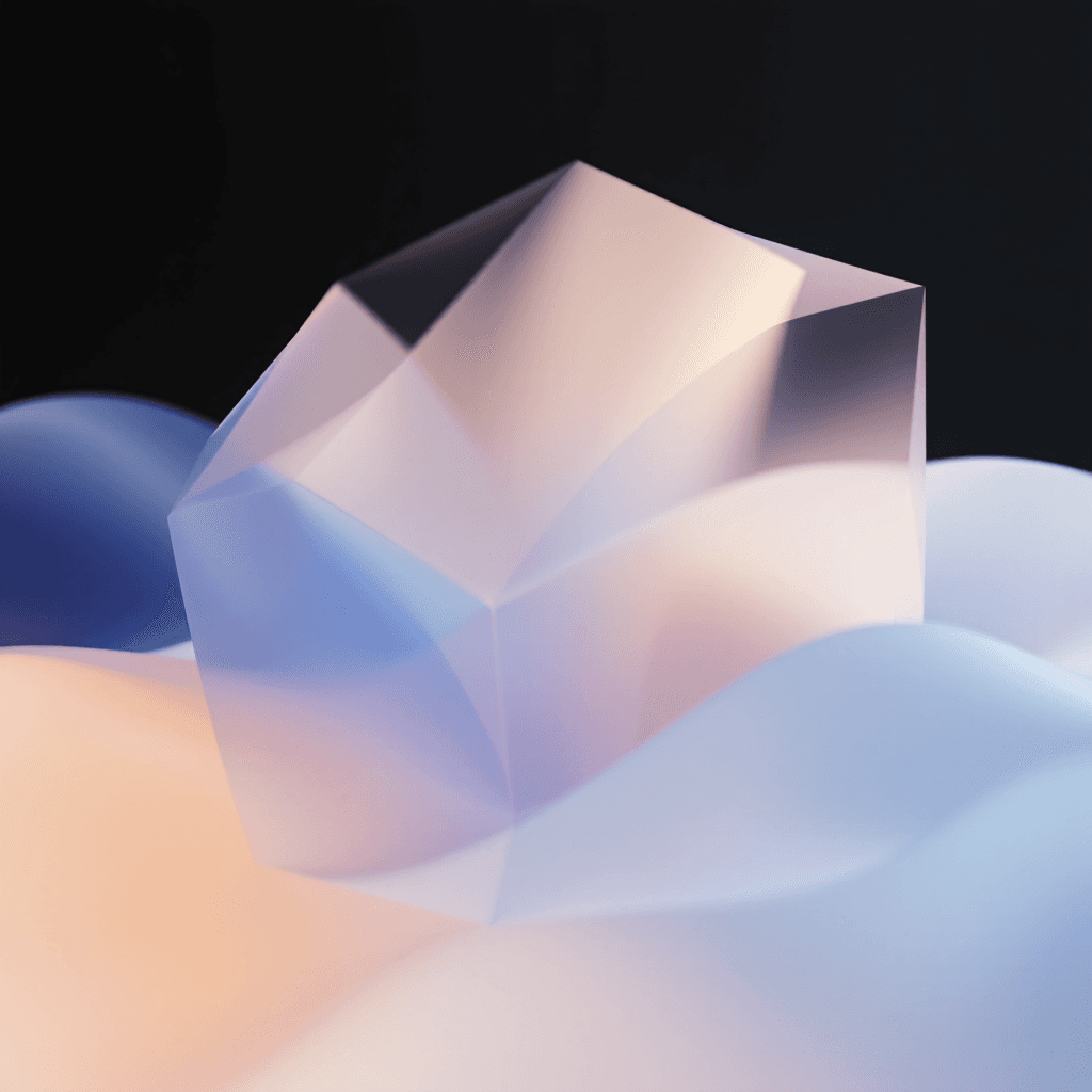AI generated: 3D abstract geometric art, translucent, soothing beige and blue, smooth texture, gradient effect, cr...