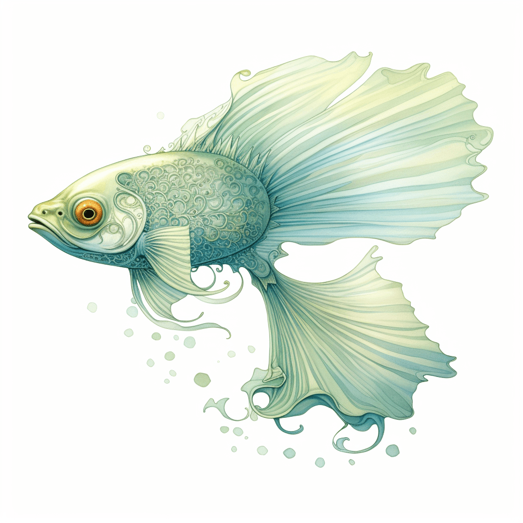 AI generated: A surreal illustration of a flying fish, psychedelic, in the style of John Bauer, light blue and lig...