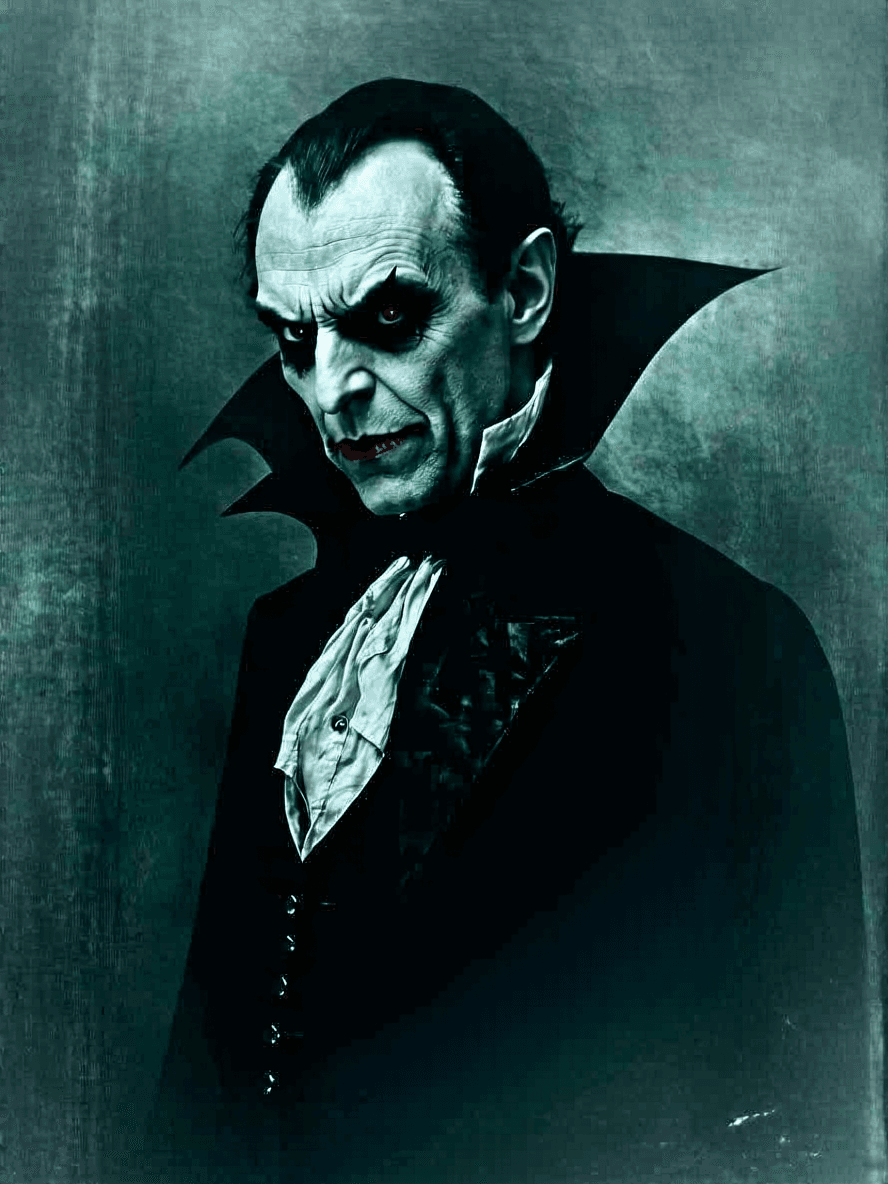AI generated: Dracula, in the style of Tim  Burton,, Claude Monet , dystopian-style portraits, deepcore, uhd image...
