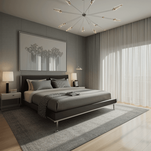 AI generated:  interior design bedroom views ,ultramodern DESIGN, light colors octane render highly detailed , v r...