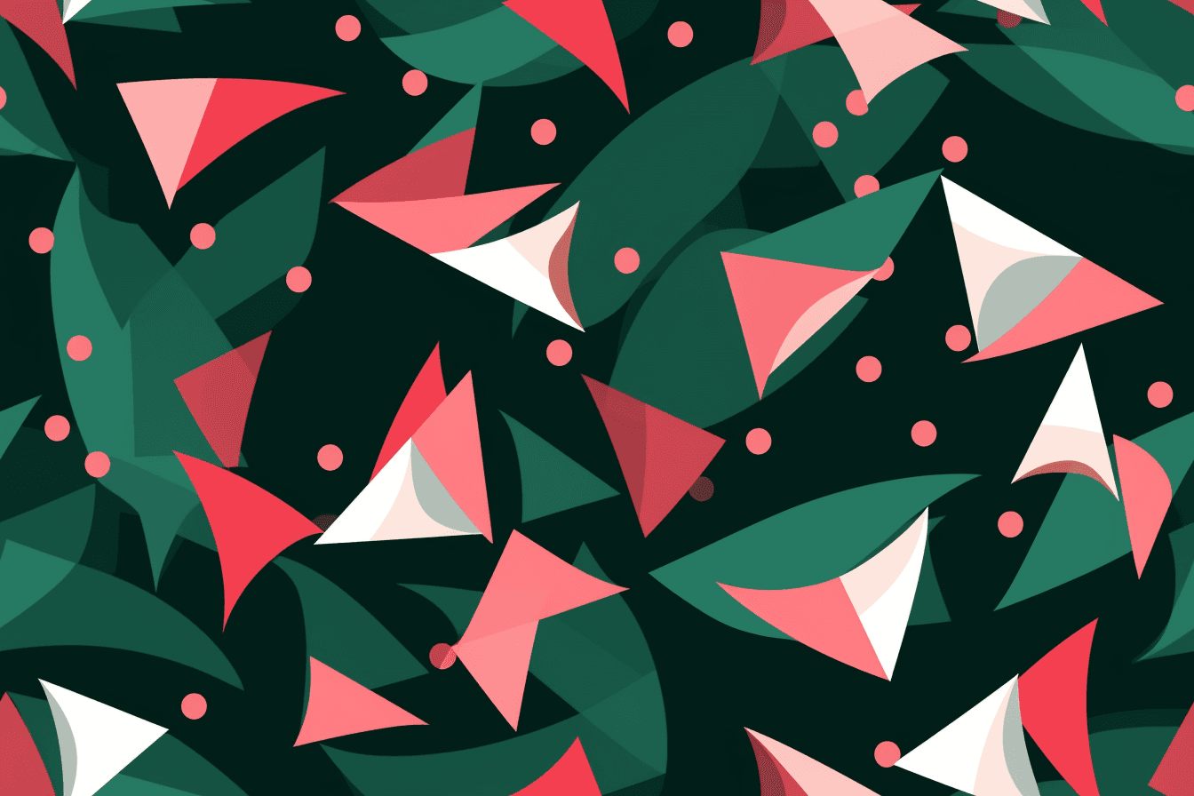 AI generated: christmas pattern, in the style of charley harper, color-blocked shapes, dark green and pink, christ...
