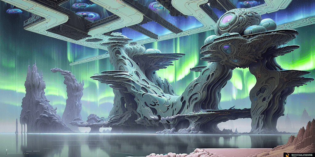 AI generated: a 3d detailed painting inspired by moebius of a wet foggy futuristic desert town. inspired by techno...