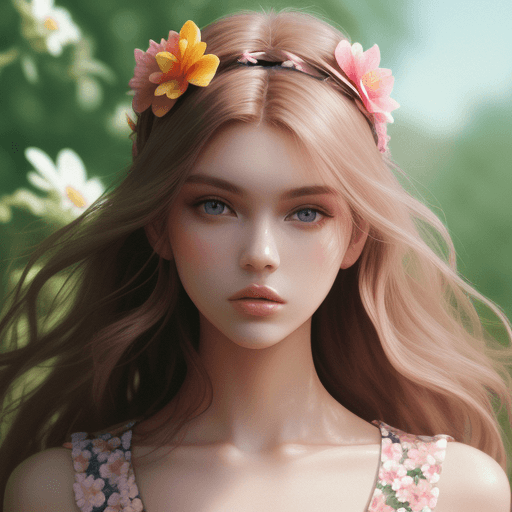 AI generated: disposable photography of beautiful fashion model, wearing huge flower hairband, 8k, photo realism, ...