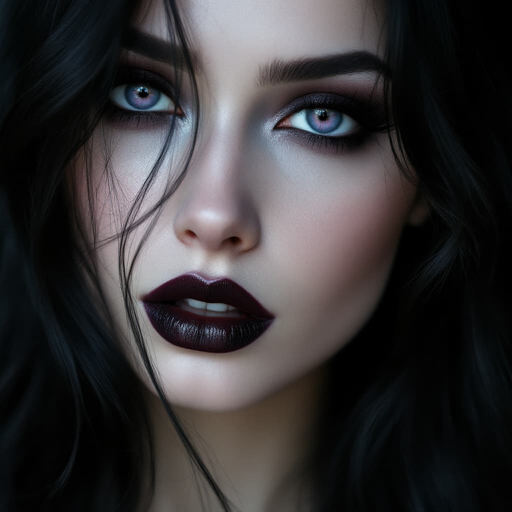 AI generated: 

She has an alluring and mysterious presence, embodying the quintessential goth aesthetic with a ca...
