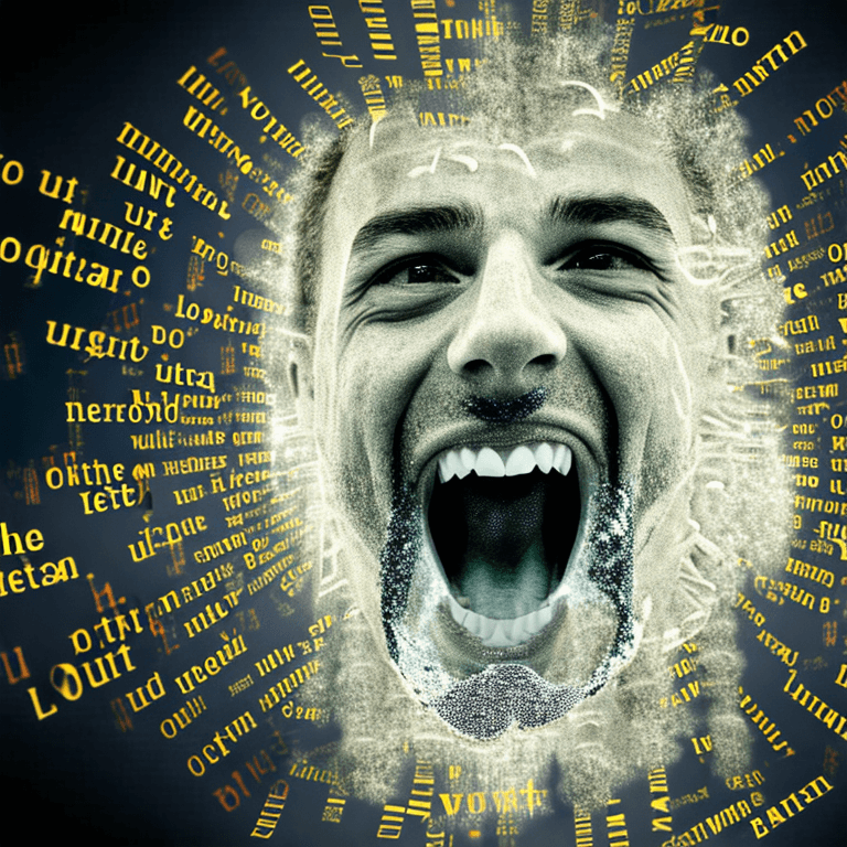 AI generated: Acid image of man being lobotomized while being partly submerged into an ocean of words, light from ...