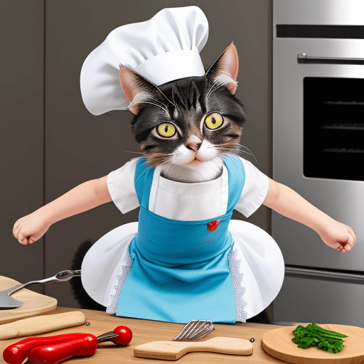 AI generated: Cat dress up in chef with cooking tools