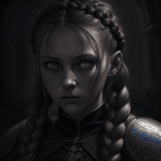AI generated: Slavic girl knight with braids, in dynamic, atmosphere of darkness and horror, dramatic light, highl...