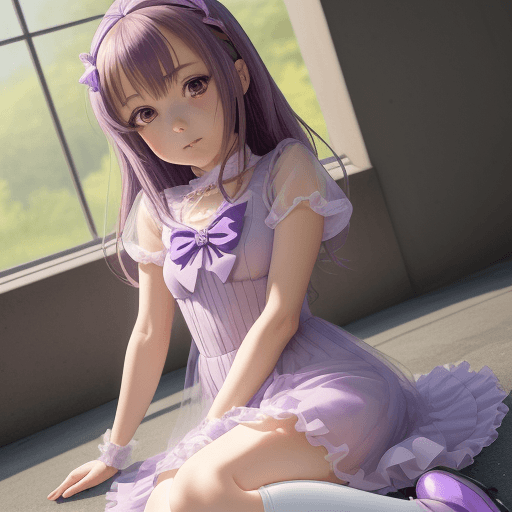 AI generated: anime girl sitting on the ground in a purple dress, loli, anime moe artstyle, cute anime girl, marin...