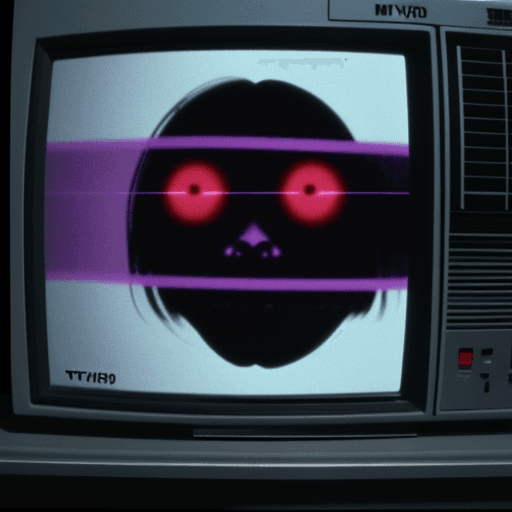 AI generated: evil lurking , 80s movie style, spooky vhs glitch on tv screen, variation 3