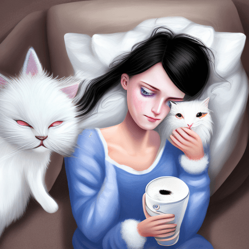 AI generated: create an image of a surreal, whimsical character. centre with a young girl with large, sleepy blue ...