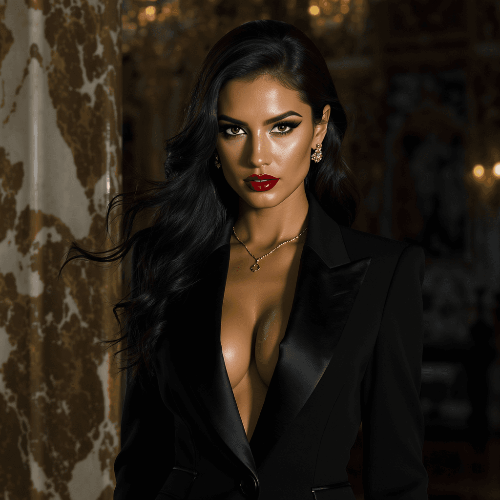 AI generated: A stunning, powerful Italian woman standing confidently in a dramatic cinematic setting, wearing an ...