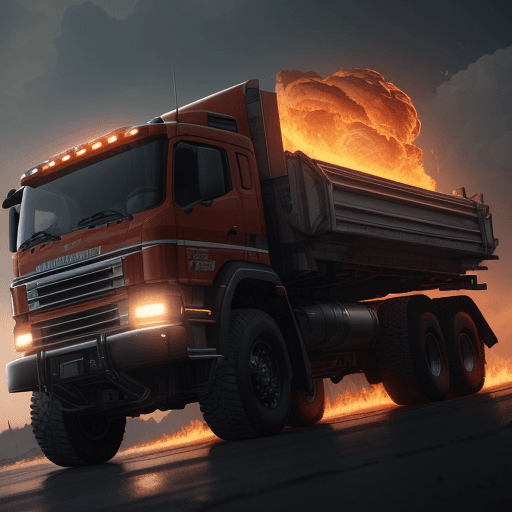 AI generated: Photo of a ultra realistic super truck prototipo of fire man of futur, dramatic light, pale sunrise,...