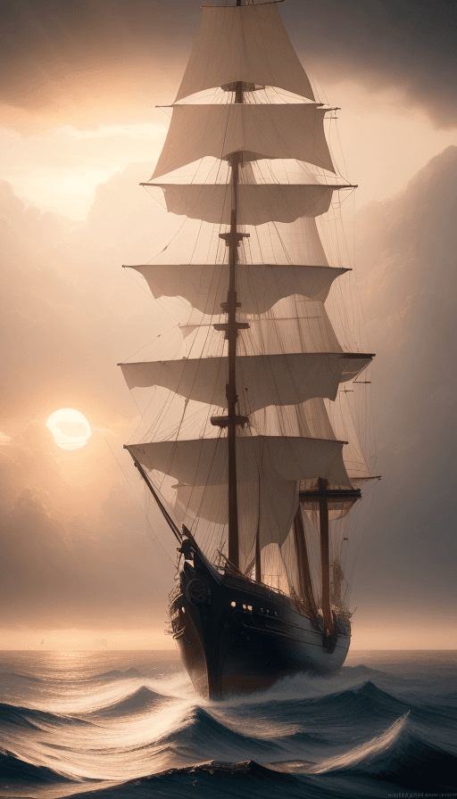 AI generated: Photo of a ultra realistic sailing ship, dramatic light, pale sunrise, cinematic lighting, battered,...