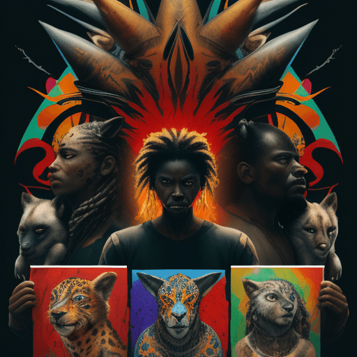 AI generated: A striking movie poster for "The Human Predators" features a diverse group of animal and cultural ic...