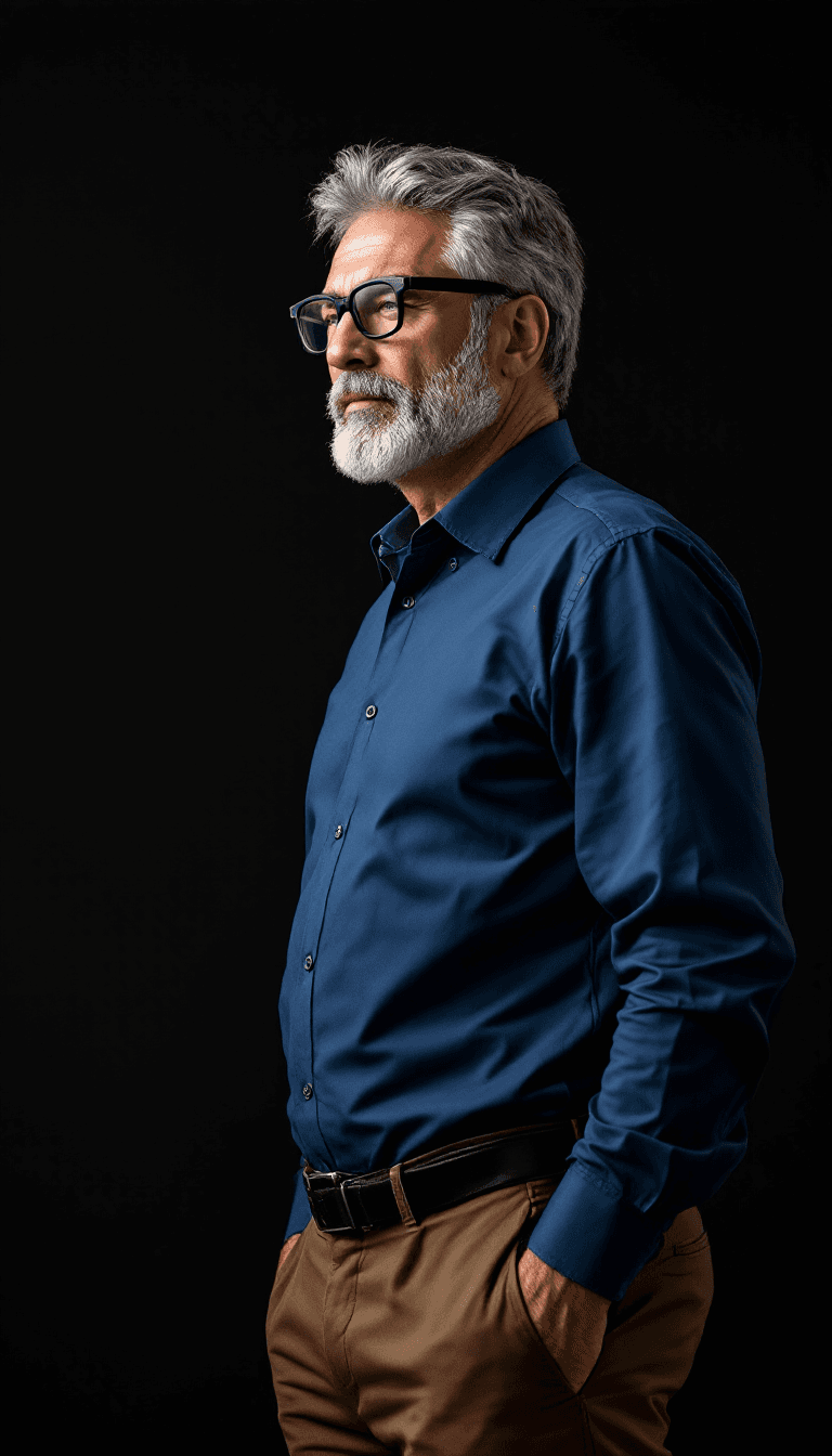 AI generated: Hyper-realistic image of a 40 years old, tall french man, with grey well-groomed hair and short trim...