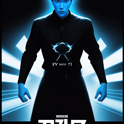 AI generated: movie poster, male character in black, white and blue, in the style of yoh nagao, light-focused --ar...