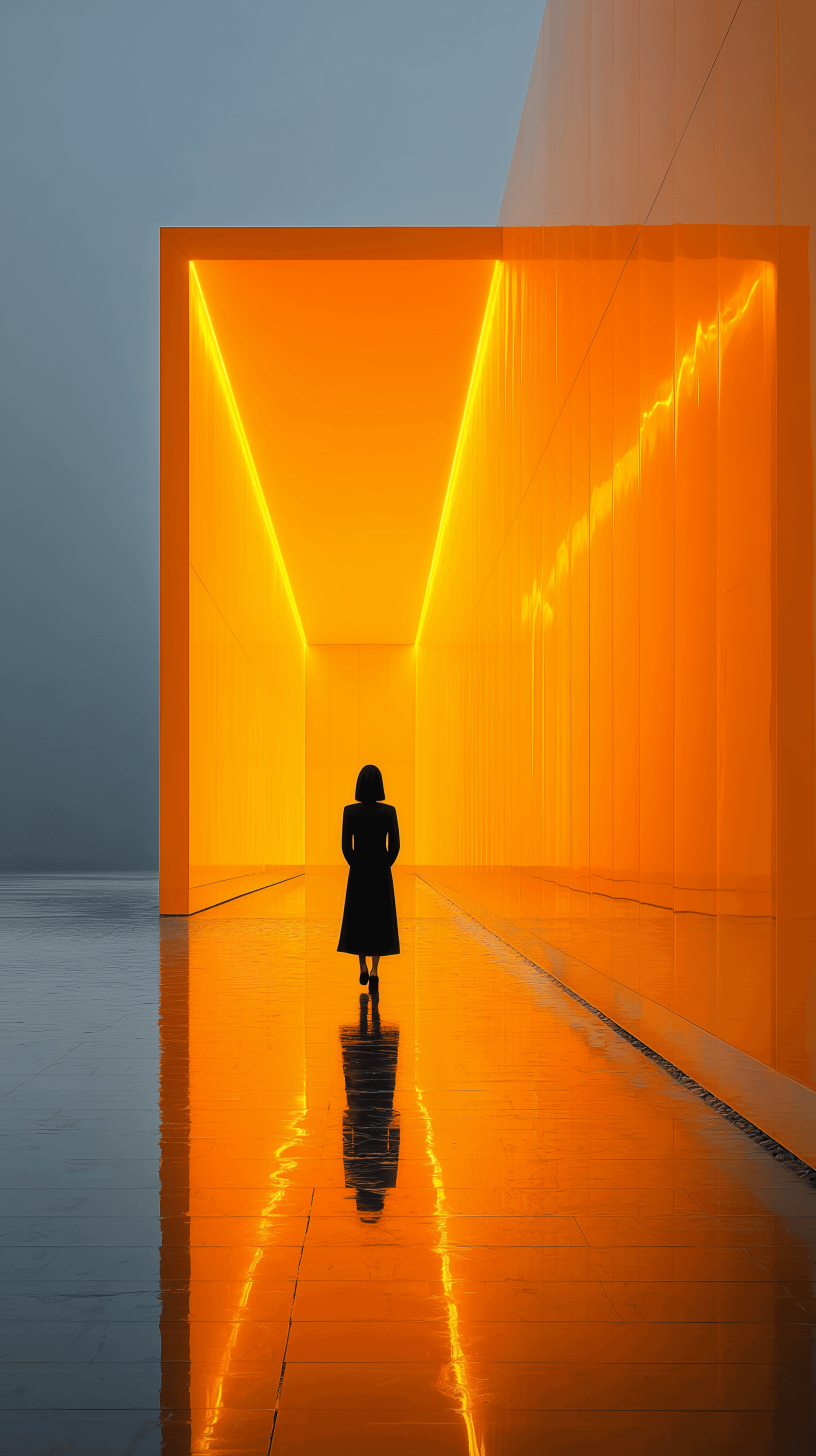 AI generated: futuristic architectural photography, wide-angle full-frame 24mm at f/8, 1/8-1/4s, ISO 100 on tripod...