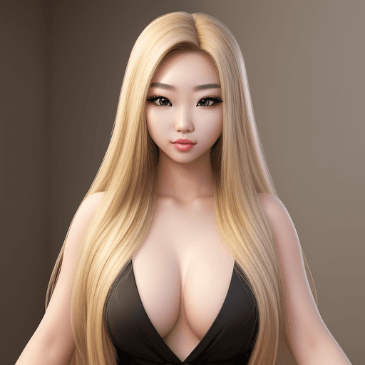 AI generated: photo realistic, young  beautiful Asian bimbo with long hair with blonde highlights, makeup,