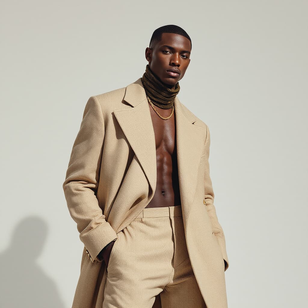 AI generated: fashion shoot african american male model WEARING Tom Ford  