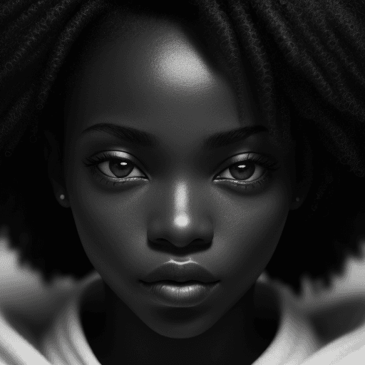 AI generated: wallpaper, high texture quality photo of black woman, staring at camera, close-up, black and white, ...