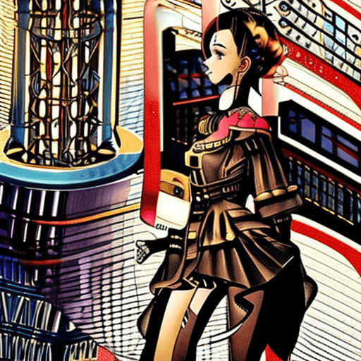 AI generated: (best-quality:0. 8), perfect anime illustration, portrait of a pretty steampunk woman walking throug...