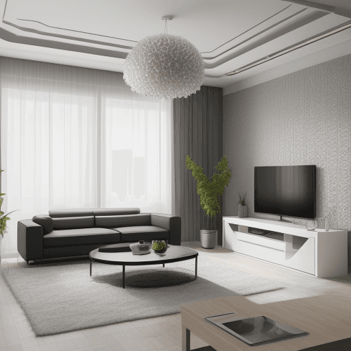 AI generated: interior design, modern, with ukrainian elements, minimalistic

