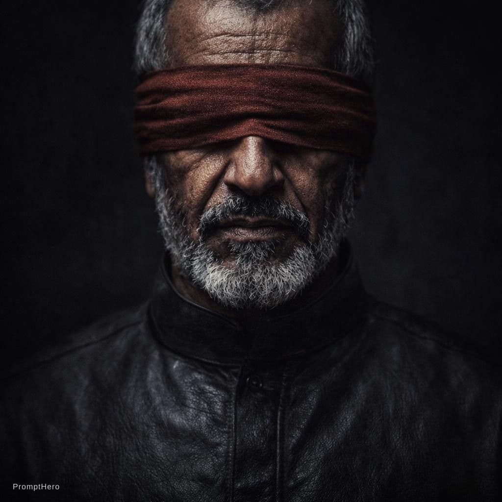 AI generated: Close-up portrait of a mature man, likely middle-aged, with a serious expression.  Dark skin tone, w...