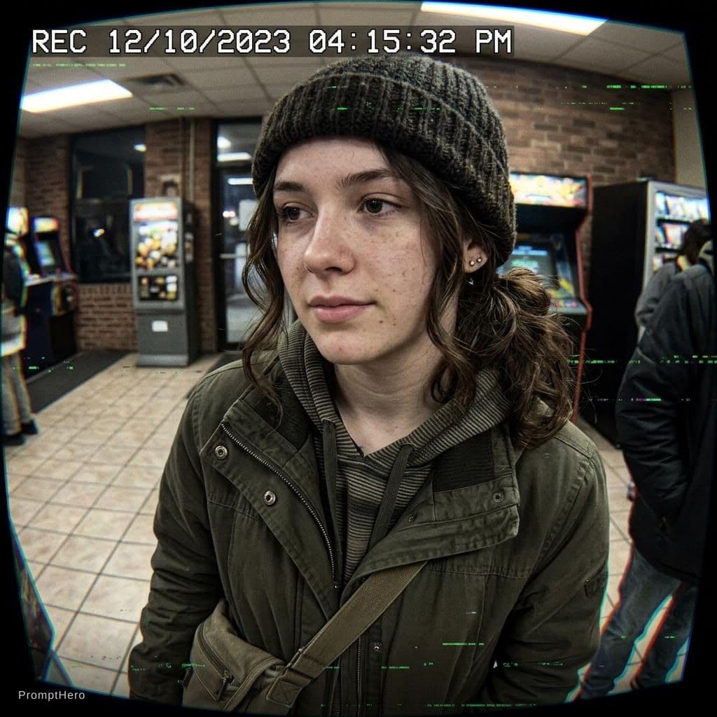 AI generated: RPG, Style: MACRO, a low-quality CCTV camera with a slightly fish-eye lens effect. The camera's time...