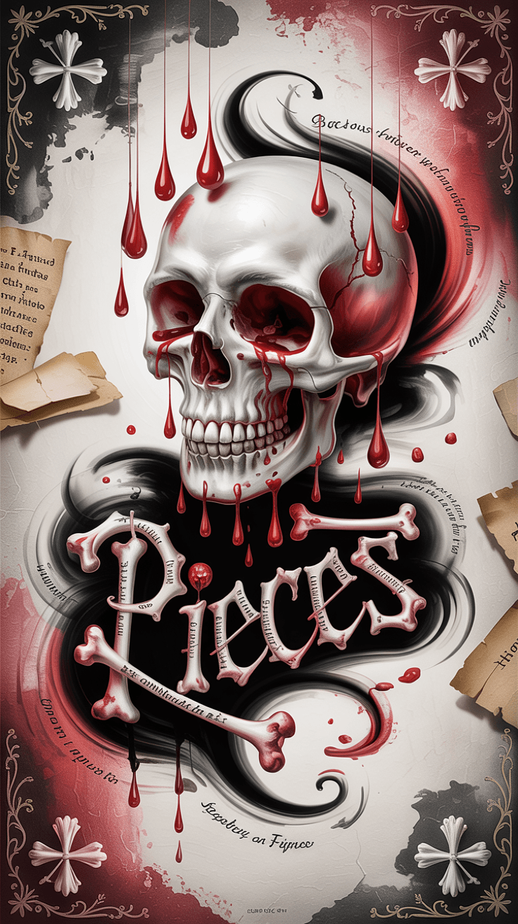 AI generated: A photorealistic skull sculpted from glassy red teardrops, fragmented and suspended mid-air, each dr...