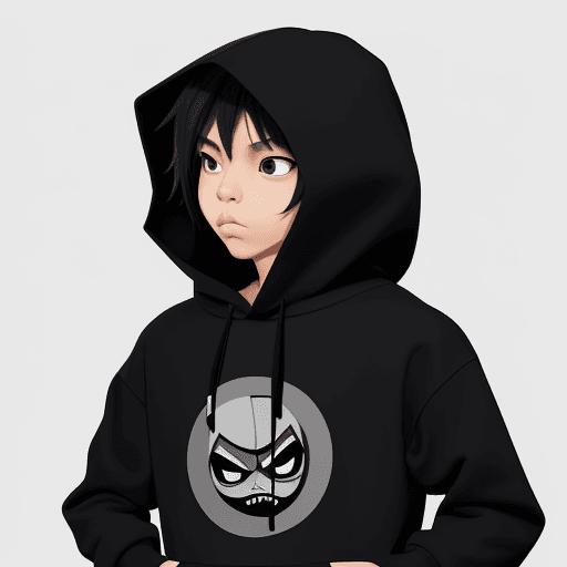 AI generated: Creat vector, character wearing black and gray hoodie, simple, flat, design,