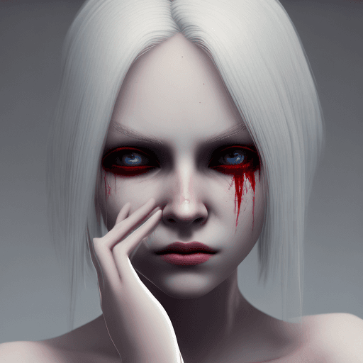 AI generated: beautiful girl with white blonde hair with sleep deprivation one eye is sewed shut by a demon, tired...