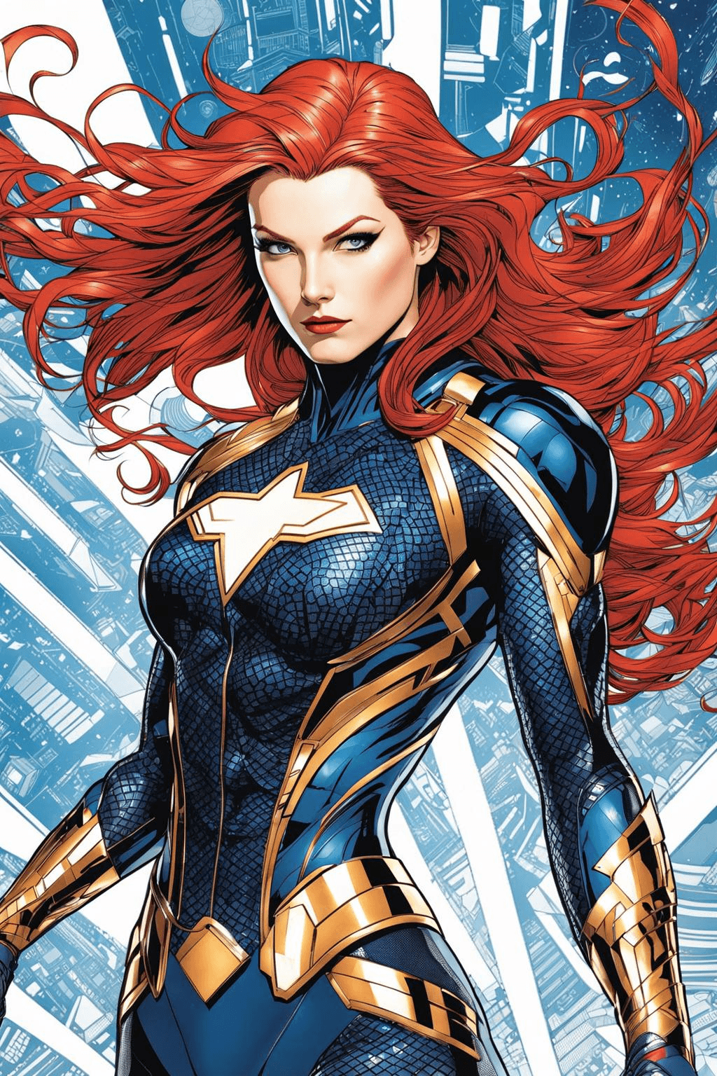 AI generated: Raw, masterpiece, highly detailed character design, comic book style, sharp outlines, Confident fema...